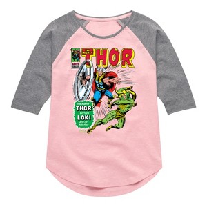 Girls' - Marvel - Thor Retro Comic Book Cover Shirt Tail Raglan Graphic T-shirt - 1 of 3