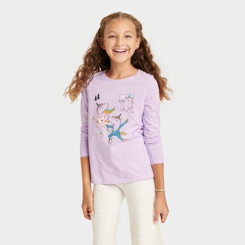 Girls' 'Unicorns Skating' Long Sleeve Graphic T-Shirt - Cat & Jack™ Lilac Purple - image 1 of 3