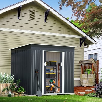 Bencmate Storage Sheds Outdoor Storage Room With All-Weather Design Metal Tool Shed, Easy To Assemble For Backyard, Gray, 109.46"*51.97"*70.87"
