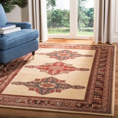Mahal Red and Cream Synthetic Rectangular Area Rug