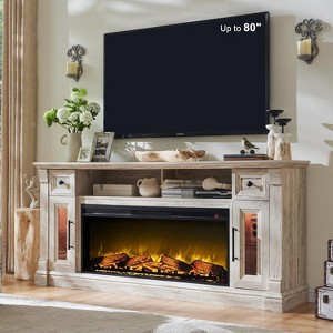 SinCiDo Farmhouse Fireplace TV Stand for 80 Inch TV, 42″ Electric Fireplace Media Cabinet w/ LED lights & drawers & cabinets - 1 of 4