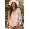 Amaryllis Women’s Mixed Print Long Sleeve V-Neck Blouse with Dot and Leaf Pattern Balloon Sleeves - 3 of 4