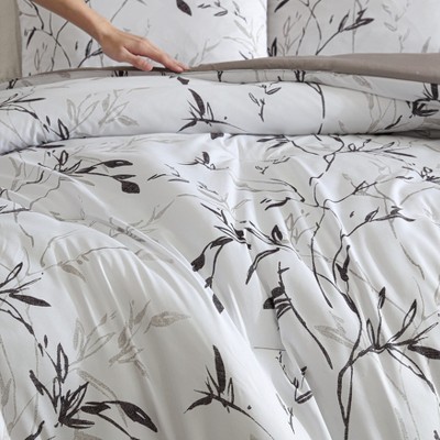 Full Black and Warm Grey Microfiber Reversible Bedspread Set