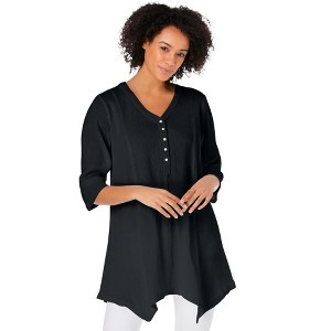 Woman Within Plus Size Handkerchief Hem Henley Tunic - 1 of 4