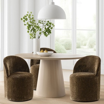 Dining Chairs Set of 3 Chenille Upholstered Dining Chair with Wheels Modern Round Dining Room Chair for Kitchen,Living Room -Tanpinhause