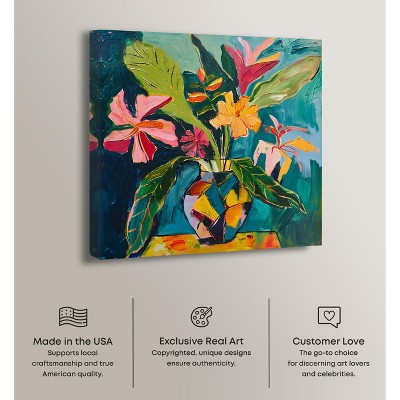 Vibrant Tropical Flowers in Vase Canvas Art, 12" x 12"