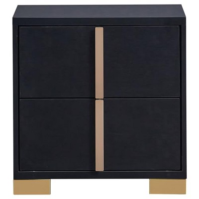 Black and Gold 2-Drawer Modern Nightstand