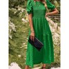 Womens Summer Puff Short Sleeve Maxi Dress Square Neck Smocked Tiered Ruffle A Line Long Flowy Beach Dresses - 2 of 4