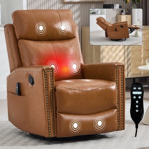 Genuine Leather Manual Recliner Chair with 360° Swivel, Rocking, and Heat Massage for Living Room - 1 of 4