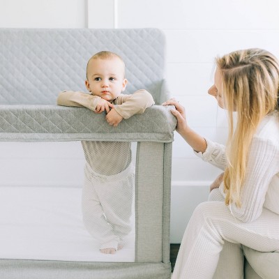 Grey Full Size Mesh Crib with Quilted Fabric
