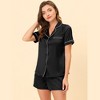 cheibear Women's Silky Satin Button Down Shirt with Shorts Sleepwear Pajama Sets - 3 of 4