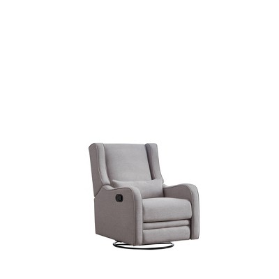 Pearl River Gray Faux Leather Swivel Recliner with Wood Frame