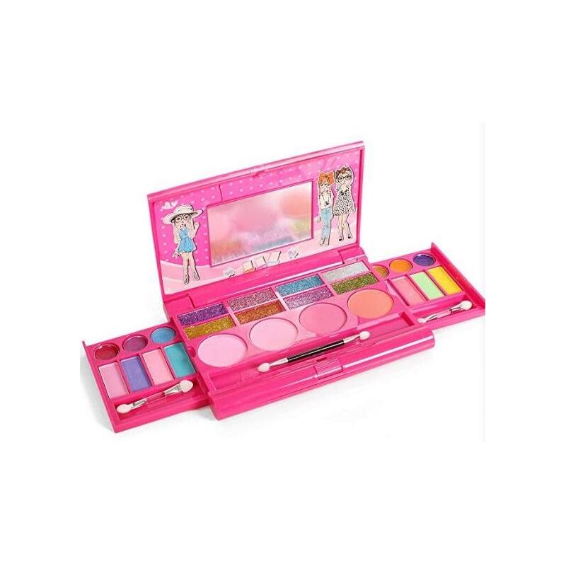 Link Pretty Princess Girls Deluxe Colorful Makeup Palette With Mirror & Brushes - Pink, 1 of 10