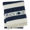 HomeRoots 55" X 70" Navy Blue And White Stripe Cotton Beach House Embroidered Throw Blanket with Fringe - 4 of 4