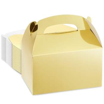 Juvale 24-Pack Treat Boxes - Candy Gable Boxes for Party Favors, Birthday, Wedding, Baby Shower (Gold, 6.2x3.5x3.6 In)