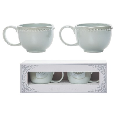 Transpac Ceramic 6.25 in. Off-White Regency Teacup Set of 2