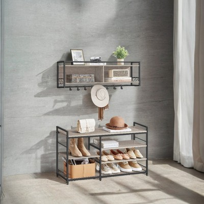 Gray Adjustable 4-Tier Shoe Storage Bench with Metal Frame