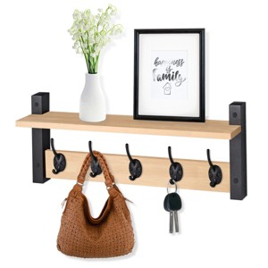 Sorbus 24 Inch Floating Wall Shelf with 5 Heavy Duty Hooks – for Entryway, Bathroom, Bedroom, Kitchen, or Mudroom - 1 of 4