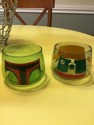 JoyJolt Character Stackable Star Wars Drinking Glasses. 8oz  The Mandalorian Glass Cups, Head and Body! Star Wars Glass Set of 2. Fun  Glassware Sets for Bar, Star Wars Kitchen Glasses