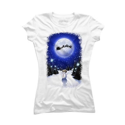 Junior's Design By Humans Magical Snowman's Christmas Eve By BluedarkArt T-Shirt