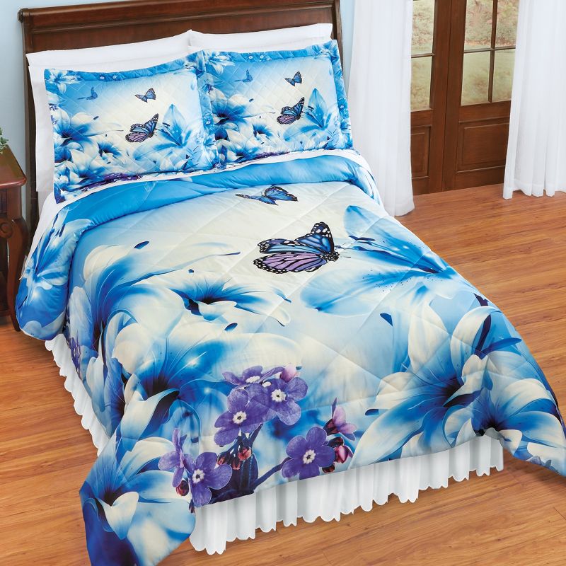 Collections Etc Blue Butterfly and Lavender 3-Piece Comforter Set, 2 of 4