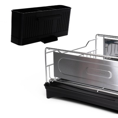 Compact 18.25" Stainless Steel 2-Tier Dish Drying Rack with Utensil Holder
