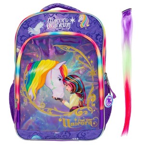 Unicorn Academy 16” Backpack with Rainbow Hair Extension, School Bag for Girls Featuring Sophia & Wildstar, Purple - 1 of 2