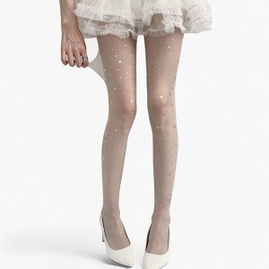 Anna-Kaci Women's Sheer Star Pattern Tights with Sparkle Detailing and Stretch Mesh Fit - Light Beige - 1 of 4