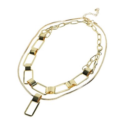 SOHI Women's California Gold Industrial Chainlink Multi-Layer Necklace