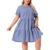 Agnes Orinda Women's Plus Size Gingham Vintage Plaid Round Neck Short Sleeve Tiered A-Line Midi Summer Dress - 2 of 4