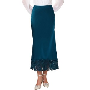 INSPIRE CHIC Women's Satin Formal Lace Trim High Waist Cocktail Evening Bodycon Long Maxi Skirts - 1 of 4
