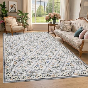 Floral Area Rugs for Living Room Bedroom Soft Farmhouse Washable Rug Non-Slip Low Pile Accent Carpet - 1 of 4