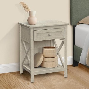 KTMBDW Night Stand 19" Farmhouse Wood Night Stand with Open Storage Shelf Nightstands with Drawer Side Table End Table for Bedroom Living Room Grey - 1 of 4