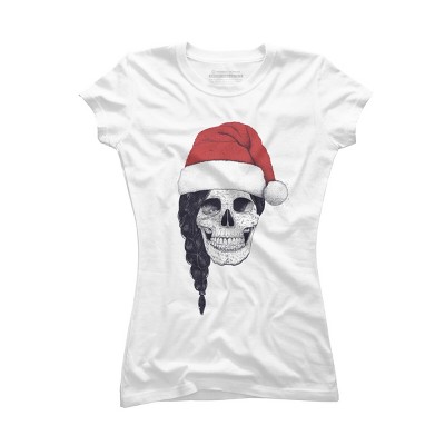 Junior's Design By Humans Christmas skull By kodamorkovkart T-Shirt