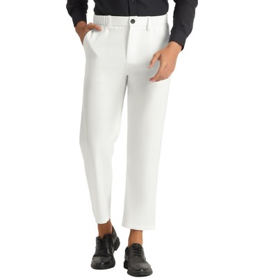 Lars Amadeus Men's Dresswear Solid Color Flat Front Business Cropped Pants