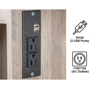 Gray Particle Board Triamine Veneer Iron Feet 2 Drawers 1 Door 2 Shelves Mirror Cabinet Tri-color Dimmable Light Bulb Plug In Dressing Table Set - 1 of 4