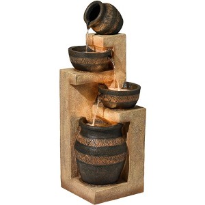 Cascading Bowl and Jug 46" High Large Rustic Indoor Outdoor Decor Faux Stone Floor Fountain with Light LED Outside Garden Patio - 1 of 4