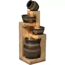 John Timberland Rustic Outdoor Floor Water Fountain with Light LED 46" High Cascading Bowl and Jar for Yard Garden Patio Deck Home