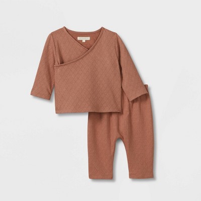 Grayson Collective Baby 2pc Quilted Jacquard Wrap Top & Bottom Set - Brown 0-3M