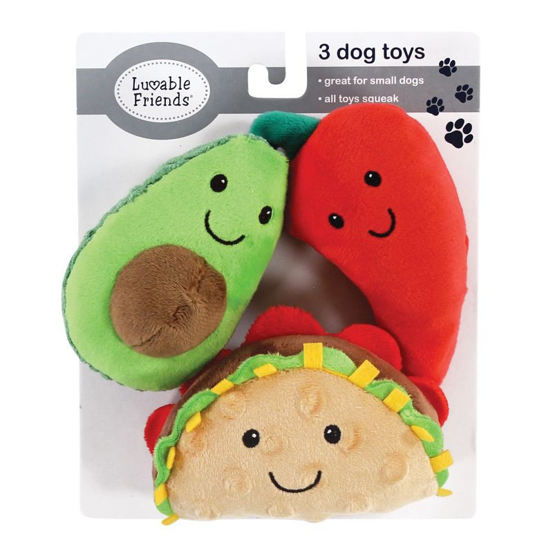 Luvable Friends Dog Squeaky Plush Dog Mini Toy Set, Taco Party, One Size, 2 of 6