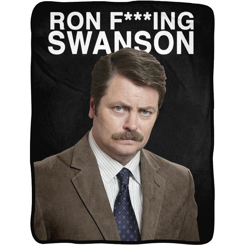 Parks And Recreation Ron F-ing Swanson Super Soft Fleece Throw Blanket Black, 1 of 4
