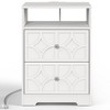 Heynemo Large Nightstand with 2 Drawers, Modern Side Table with Charging Station, Accent End Table with Diamond Carvings, Storage Cabinet - 3 of 4