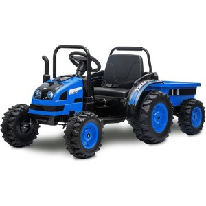 12V Kids Ride-On Tractor with Trailer, Electric Tractor w/ Remote, Music, USB, LED Lights & Safety Belt, Unload Button - 1 of 4