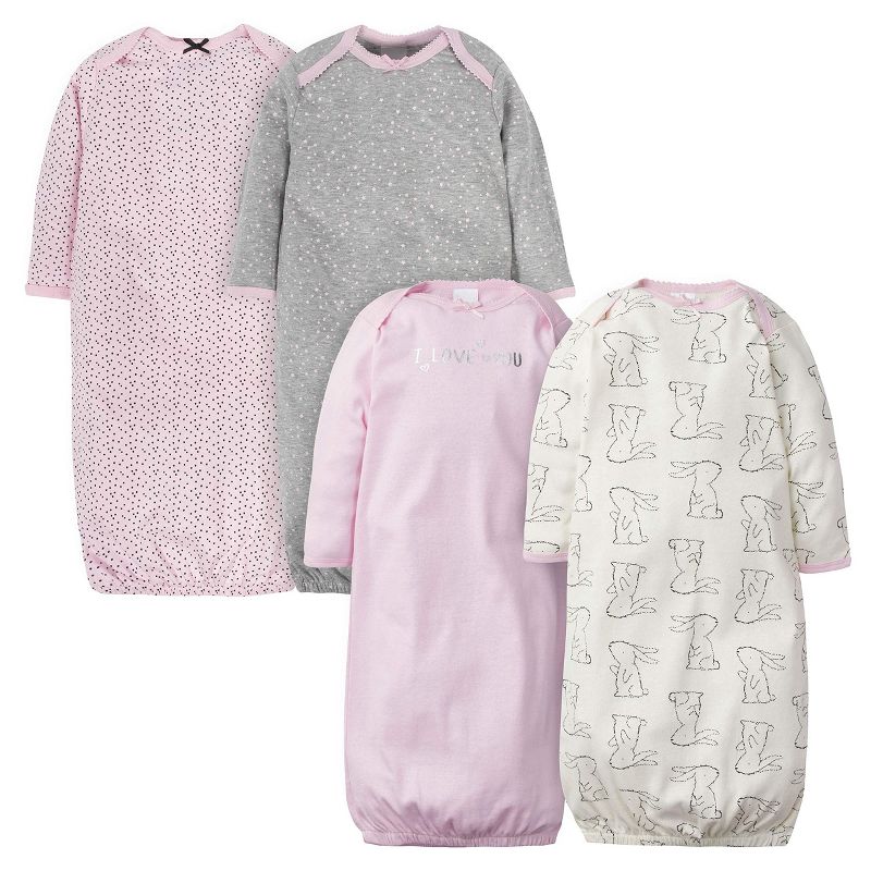 Gerber Baby Girls' Long Sleeve Gowns with Mitten Cuffs - 4-Pack, 5 of 9