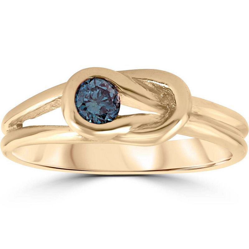 Pompeii3 1/5ct Knot Treated Blue Diamond Solitaire Promise Ring 14K Yellow Gold, 1 of 5