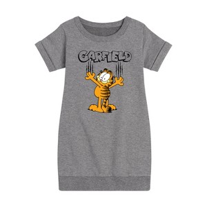 - Garfield - Cat Scratches Graphic Short Sleeve Fleece Dress - 1 of 3