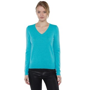 JENNIE LIU Women's 100% Pure Cashmere Long Sleeve Pullover V Neck Sweater - 1 of 2