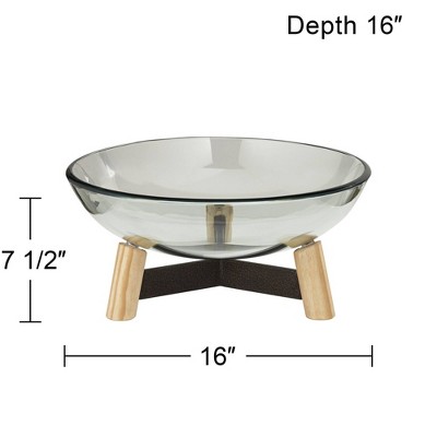 Clear Tempered Glass Decorative Bowl with Black Iron Stand