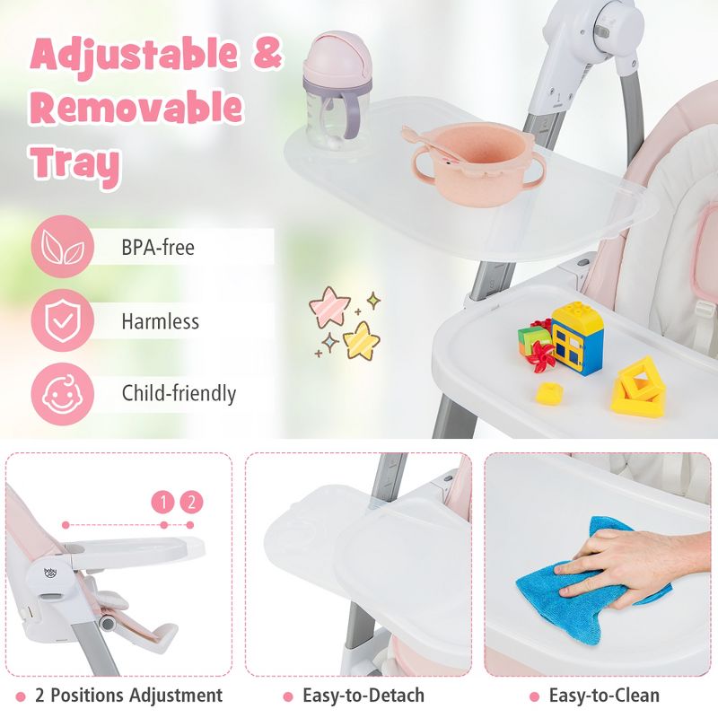 Babyjoy 3-in-1 Baby Swing & High Chair with  8 Adjustable Heights & Music Box Grey/Pink, 5 of 11