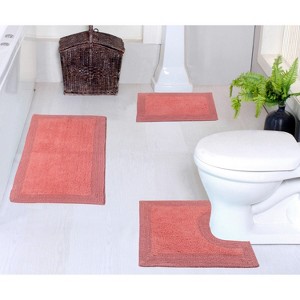 Luxury Reversible Bathroom Rugs Set, Washable Rug, Extra Soft and Absorbent bath Rug, Non-Slip Bath Mat Set, 3 Pcs Set with Contour, Coral - 1 of 4